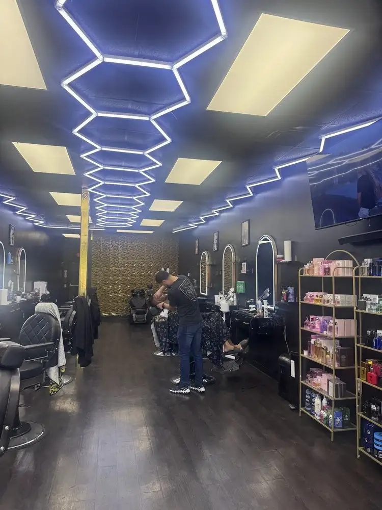 The shop floor under hexagon ceiling lights