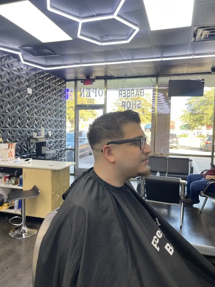 A short cut with glasses, side view